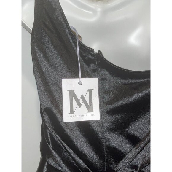 NWT Meshki Black One-Shoulder Satin Tie Back Design Women's Mini Dress Size S - Picture 6 of 11
